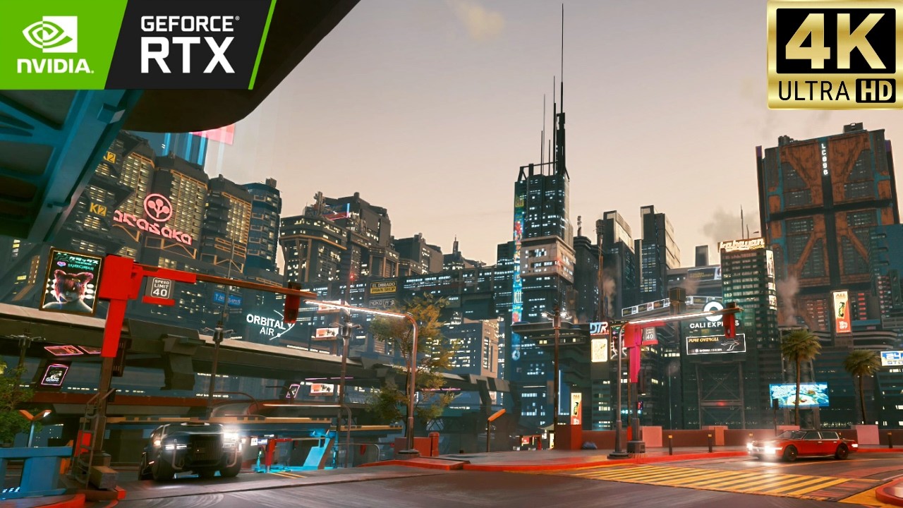 Cyberpunk 2077: Immersive Night City Walk Tour | Sunny & Rainy Streets | RTX ON 4K