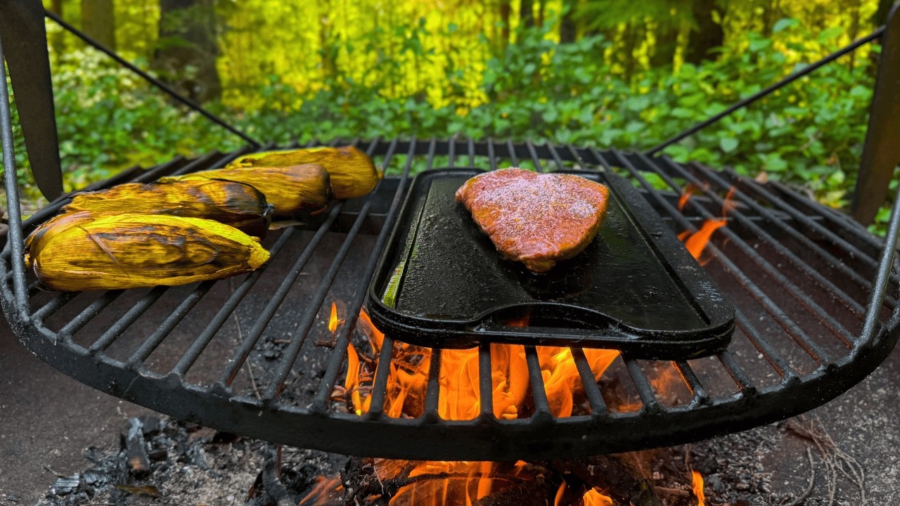 🔥grill PICANHA & CORN with me in the forest! 🔥 | campfire cooking (no talking)
