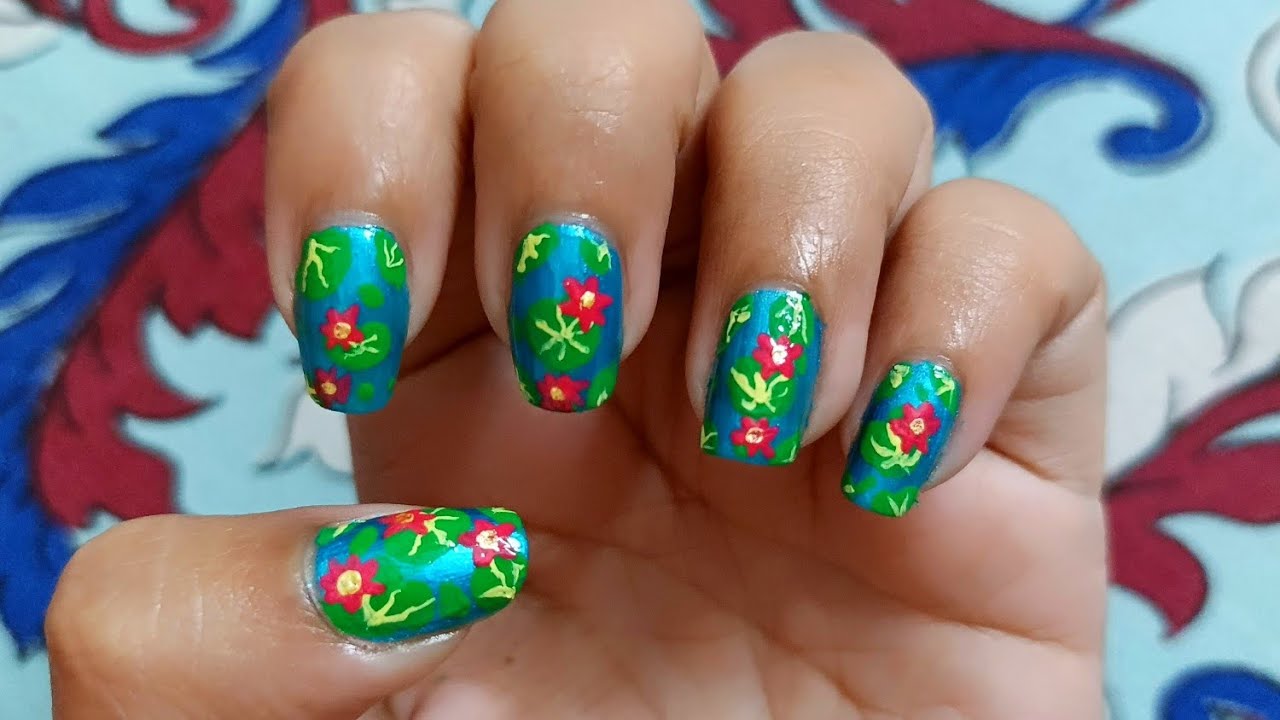 Floral Nail Art Inspo: Step By Step Easy Hand-Painted Lotus Pond Nail Art Design For Beginners! 🪷💅✨
