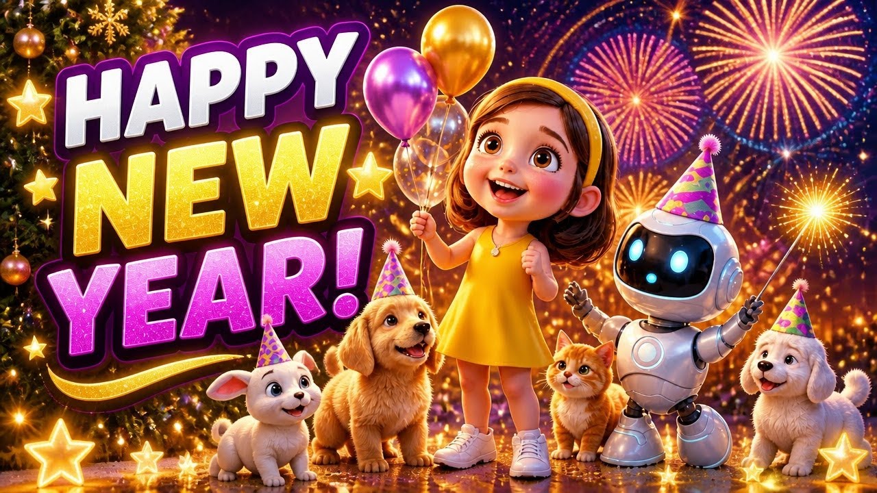 🎶✨  Happy New Year Kids Song 🎉 | Celebrate with Rima, Roby & Friends | Fireworks & Cute Animals