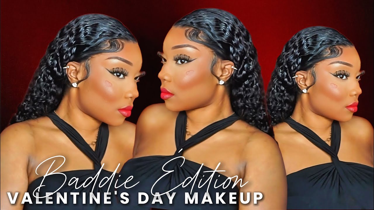 GRWM✨Idée coiffure et maquillage pour la Saint-Valentin - Red Valentine’s day Makeup for black Woman