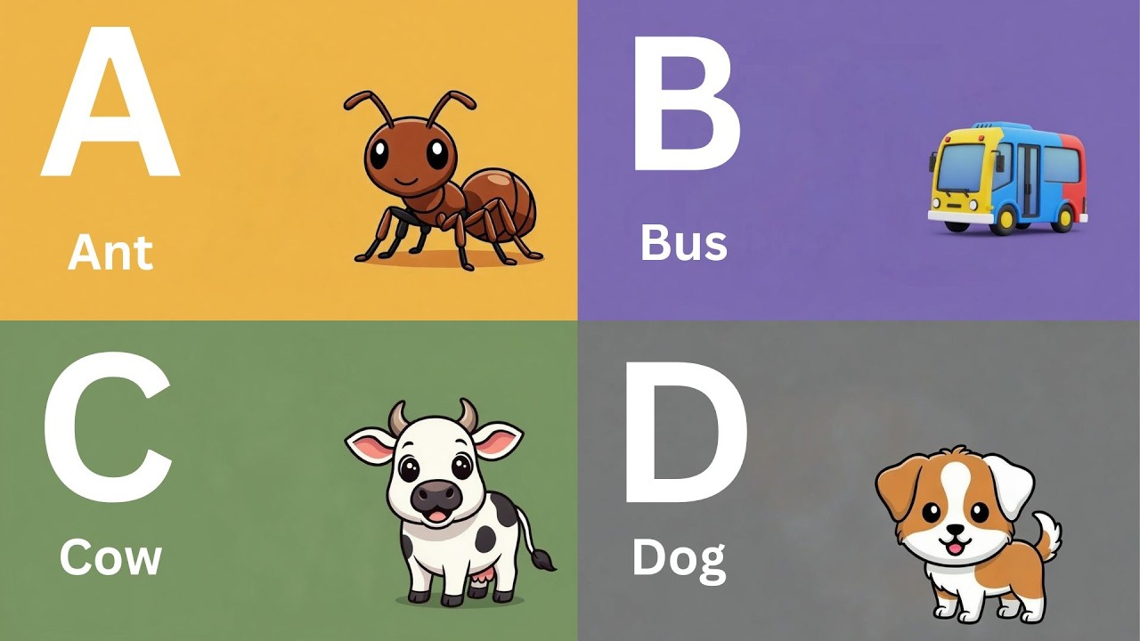 A to Z Alphabet Cartoon for Kids | A for Ant, B for Bus, C for Cow | ABCD Learning Video