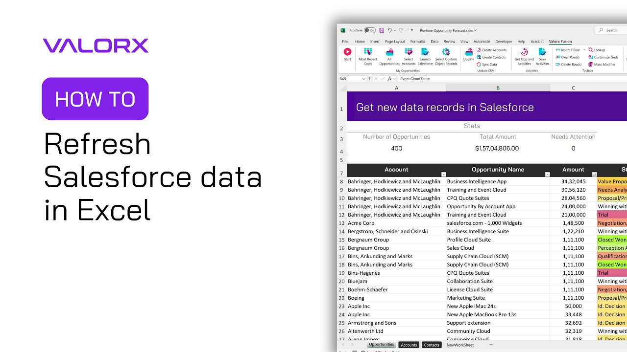 How to refresh Salesforce data in Excel using Valorx Fusion