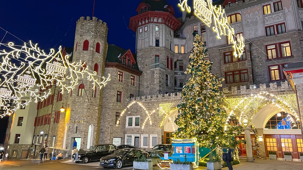 St. Moritz Christmas lights walk 2024 December 🎄 ❄️ 4K winter snow walking tour Switzerland 🇨🇭
