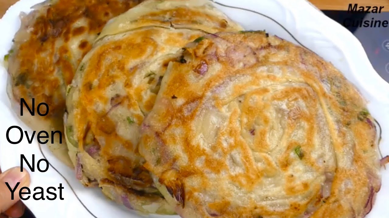 No Yeast ،  No Oven ، Naan Pyazi On Tawa , نان پیازی که با خوردن آن گرسنه تر میشوید