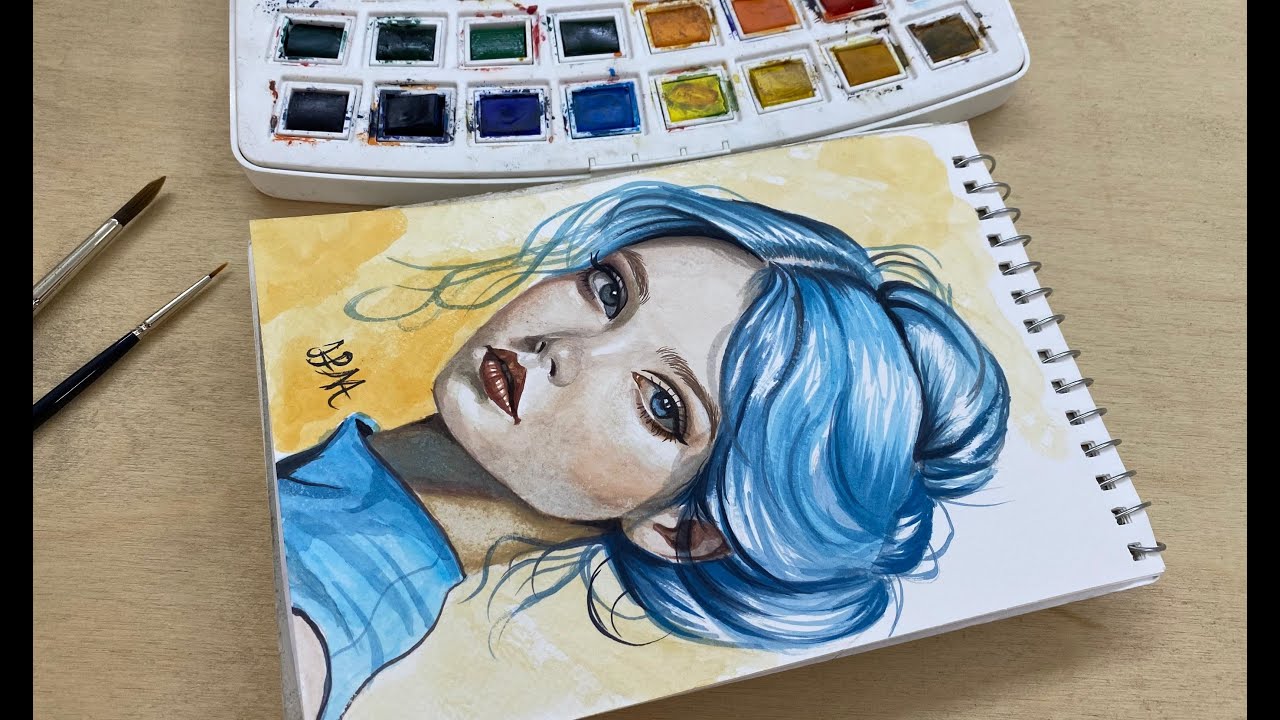رسم بورتريه بالألوان المائية خطوة بخطوة