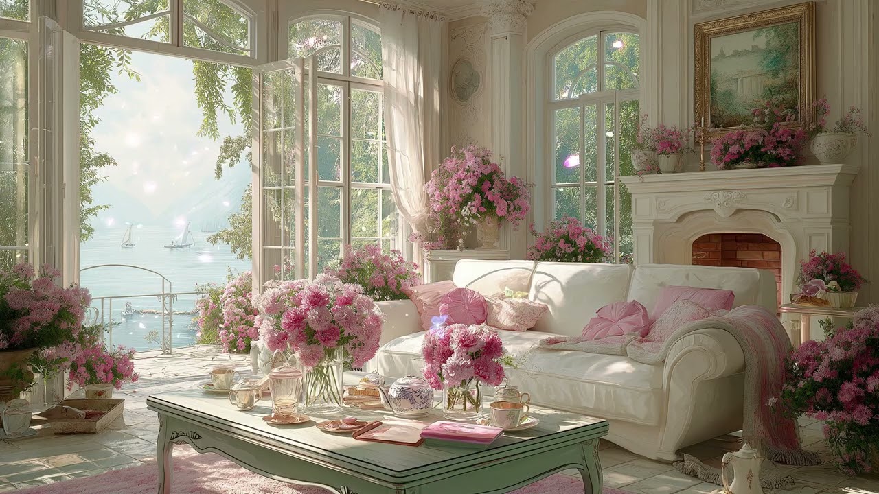 🔥🌿 Warm White Lounge Piano | Spring Flowers Ambience for 3 Hours | Relax Study Stress Relief Sleep