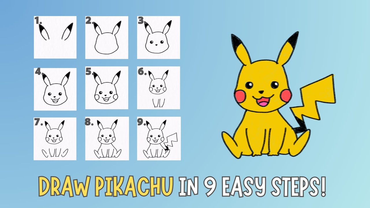 How to Draw PIKACHU (Pokémon) ⚡️ | Easy 9 Steps Drawing Guide