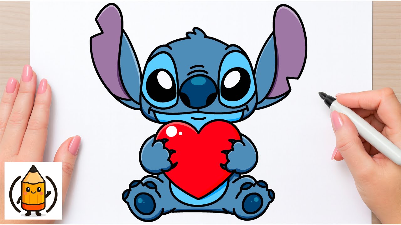 How To Draw Stitch Holding A Heart | Valentines Day Drawing Tutorial Easy 