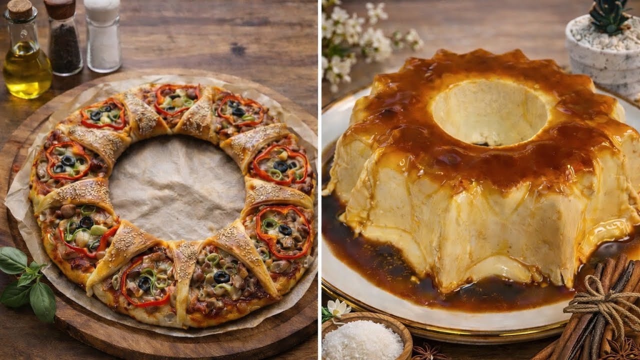 وصفات مذهلة في فيديو واحد 😍 بيتزا بشكل جديد وفلان كريمي بالكراميل يذوب في الفم!