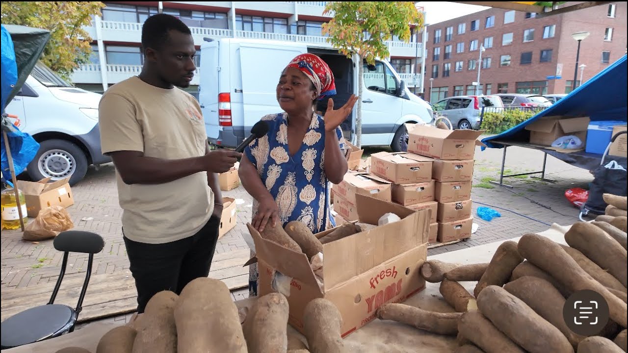 Zionfelix visits Saturday street market in Amsterdam and met Ghanaians selling yam, kenkey & more