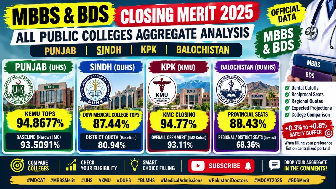 MBBS & BDS Closing Merit 2025-26 🔥 | All Pakistan Medical Colleges | UHS, KMU, DUHS, BUMHS