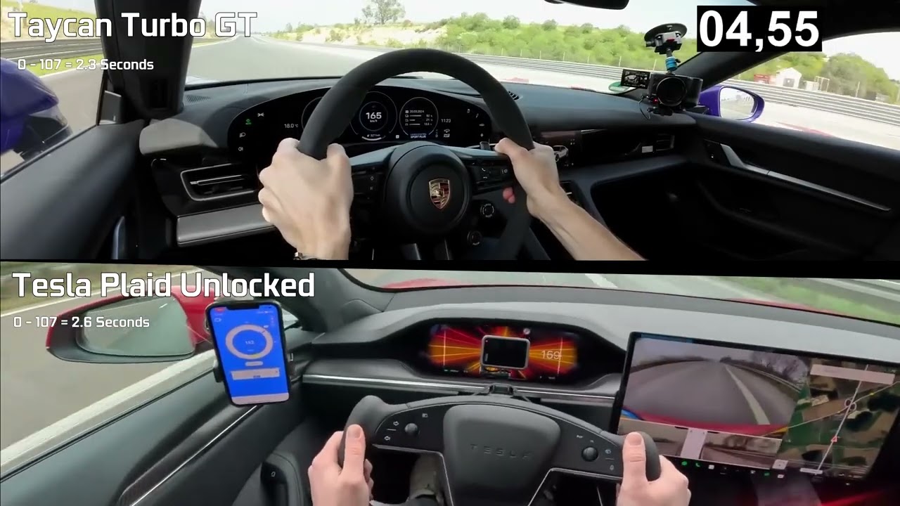 Taycan Turbo GT vs Tesla Plaid 0 - 204 KM/H [Speed O Meter]