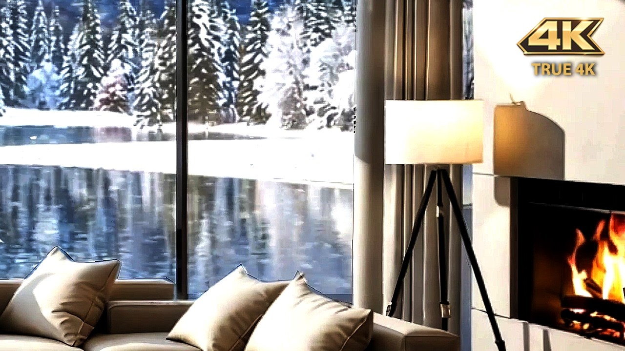 4K ❄️ Winter Fireplace Window Ambience | Cozy Snow View & Crackling Fire