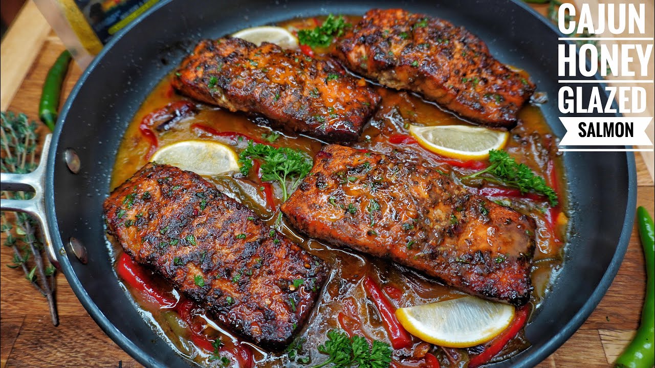 CAJUN HONEY GLAZED SALMON IN A GARLIC BUTTER SAUCE