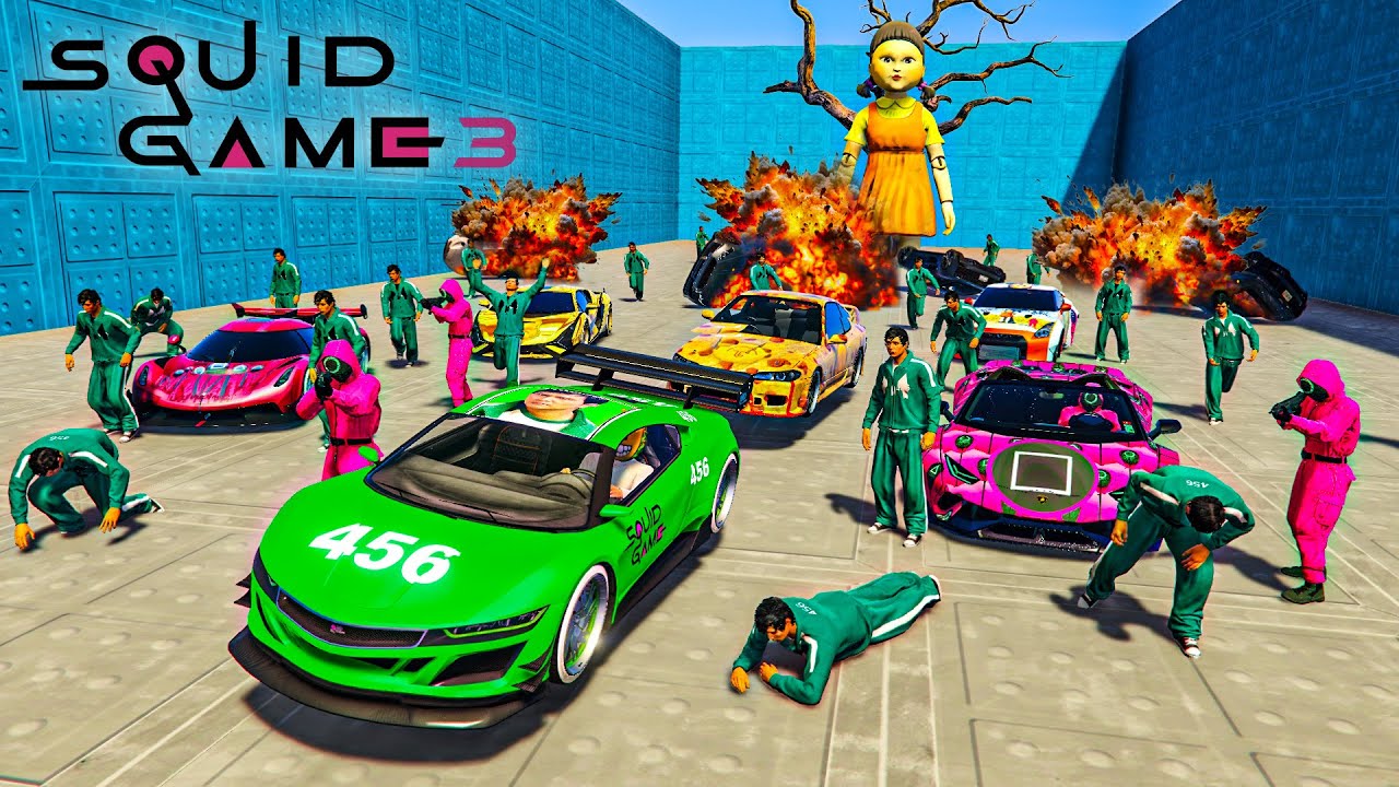 EL ÚLTIMO EXPLOTA CON COCHES ALEATORIOS DENTRO DEL JUEGO DEL CALAMAR 3!! BRUTAL! - GTA 5 ONLINE