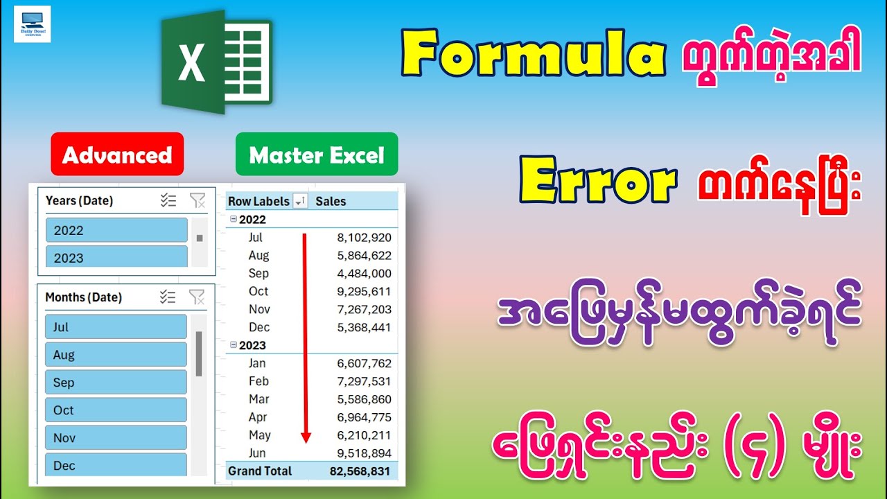 Excel မှာ Formula တွက်တဲ့အခါ အဖြေမှန် မရလျှင် ဖြေရှင်းနည်း (၄) မျိုး | Most Common Excel Errors