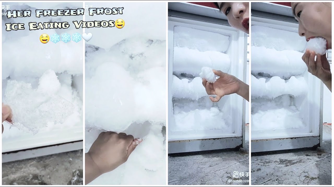 *ASMR* FROST ICE EATING IN HER RED FREEZER😍🤤🤤❄❄❄❄🤍