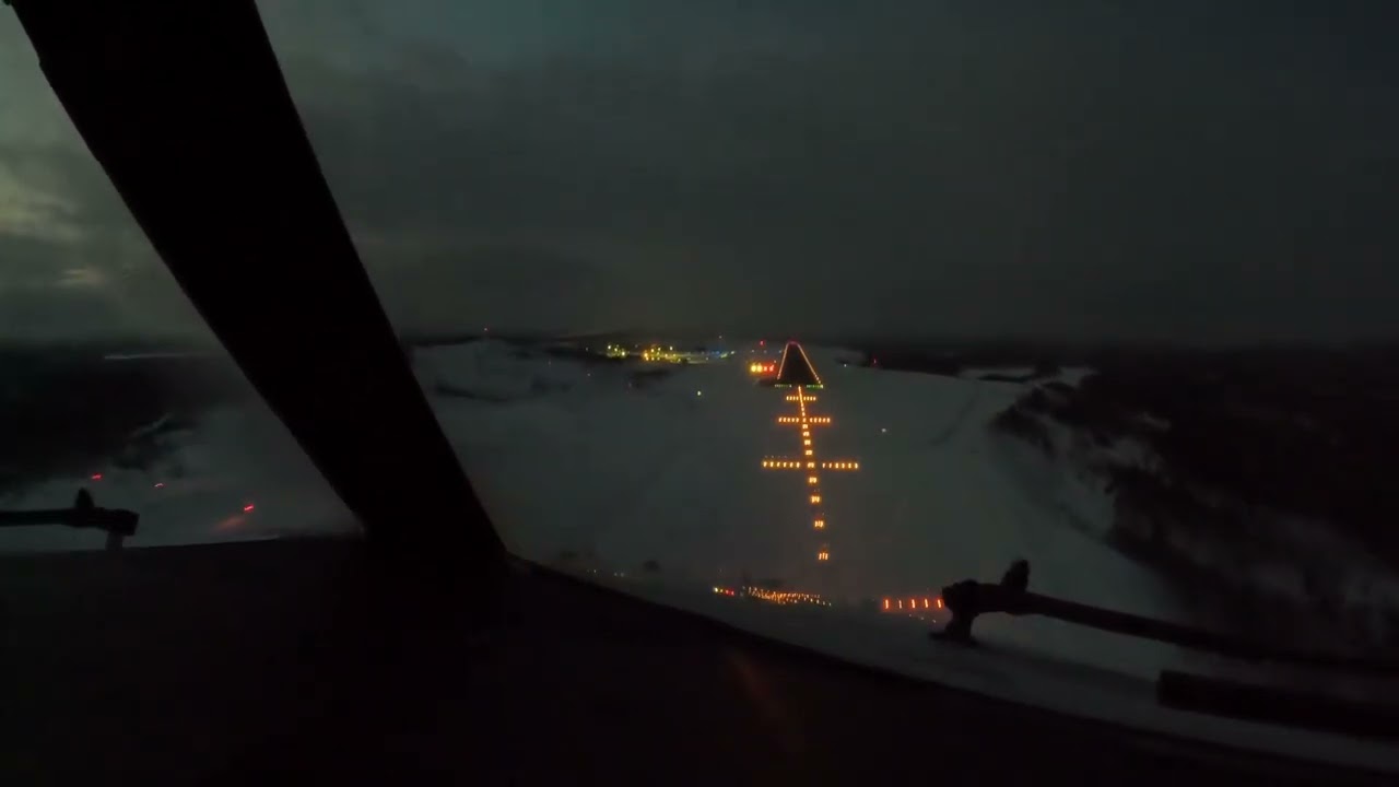 Challenging approach Cockpit view of a Boeing 737 aircraft landing at Ivalo airport Finland.