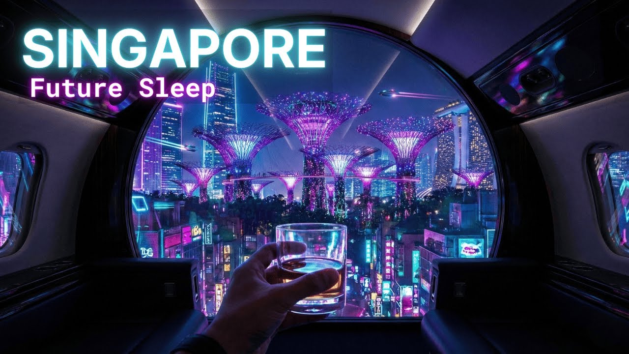 Sleeping in a Private Jet over Future Singapore Neon Night Flight Ambience (Deep White Noise) HD