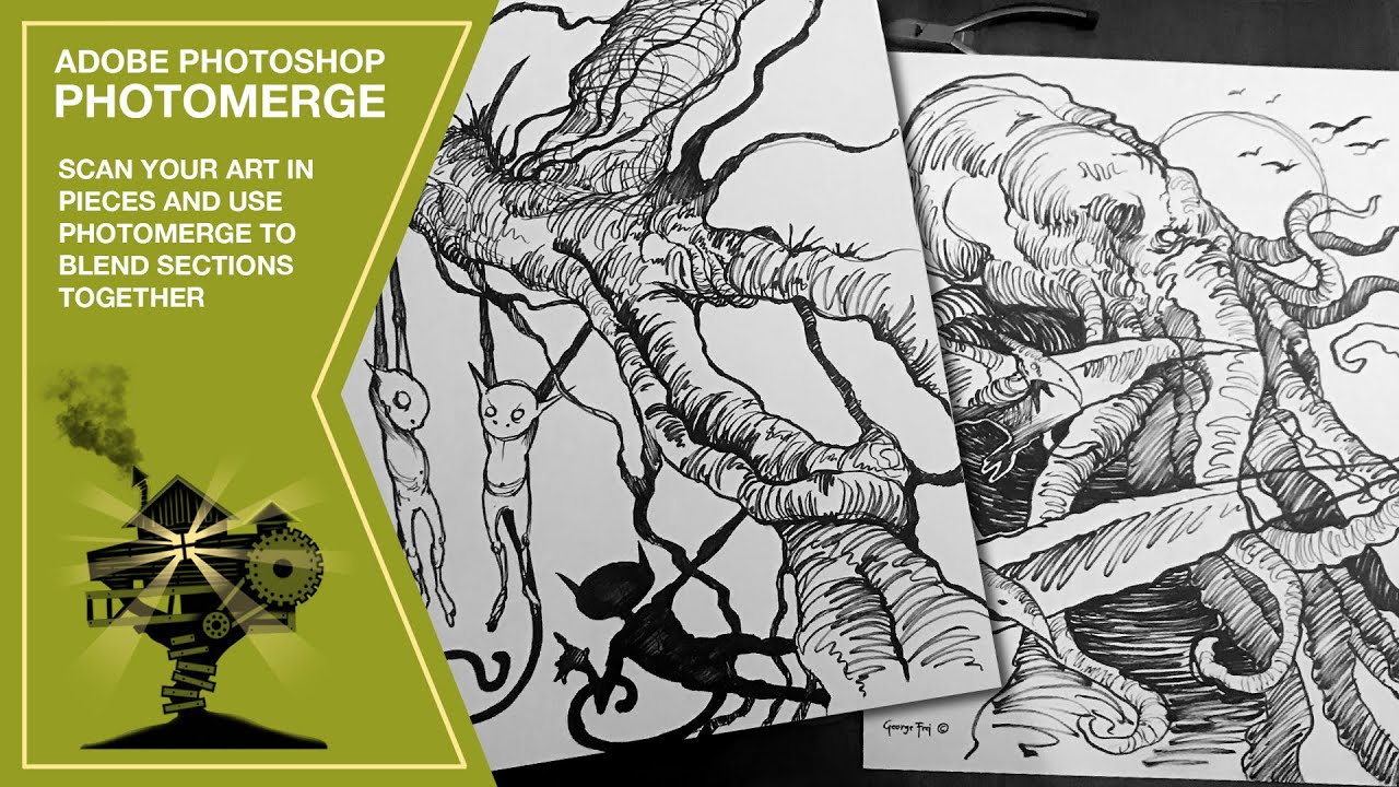 Adobe Photoshop | How to Blend scanned Art together using Photomerge in Photoshop | George Frei