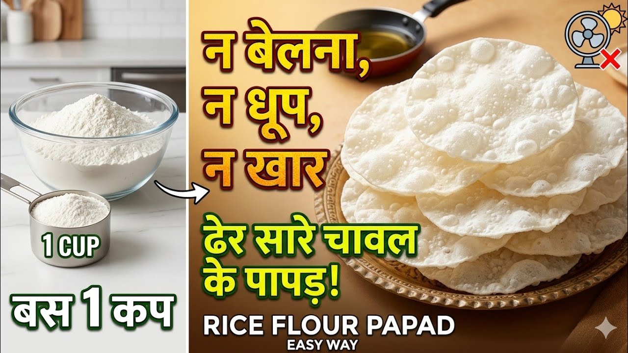 न धूप दिखाना,न बेलना, न खार - 1कप चावल के आटे से ढेर सारे पापड़ बनाने का  आसान तरीका rice flour Papad