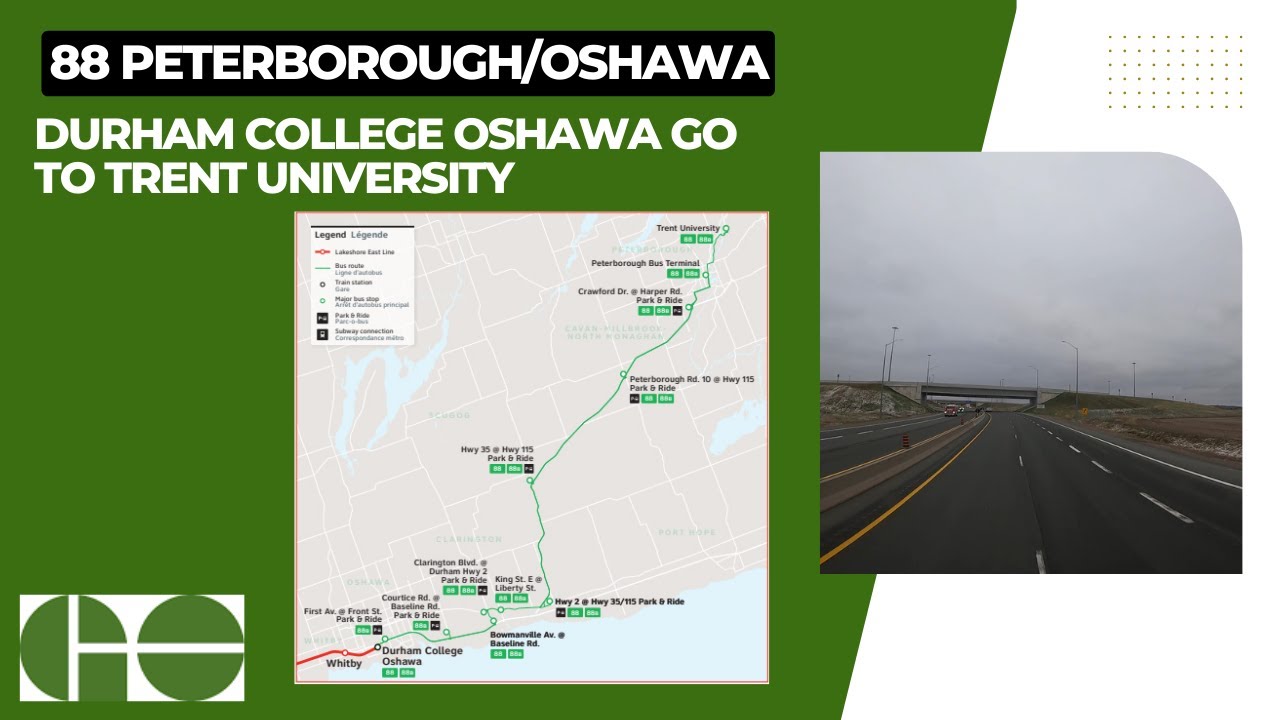 GO Transit 88 Peterborough/Oshawa - Durham College Oshawa GO To Trent University - Full Route