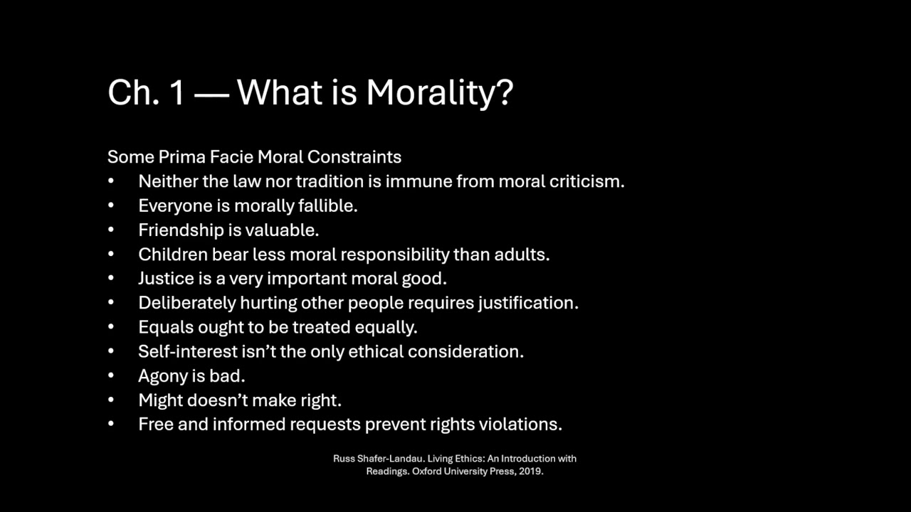 Intro to Ethics - Ch 1 - What Is Morality?