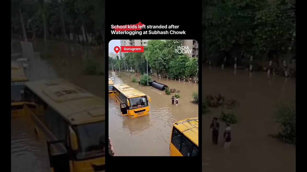 Heavy Rain Traps School Buses, Children Stranded In Severe Waterlogging At Subhash Chowk #gurugram