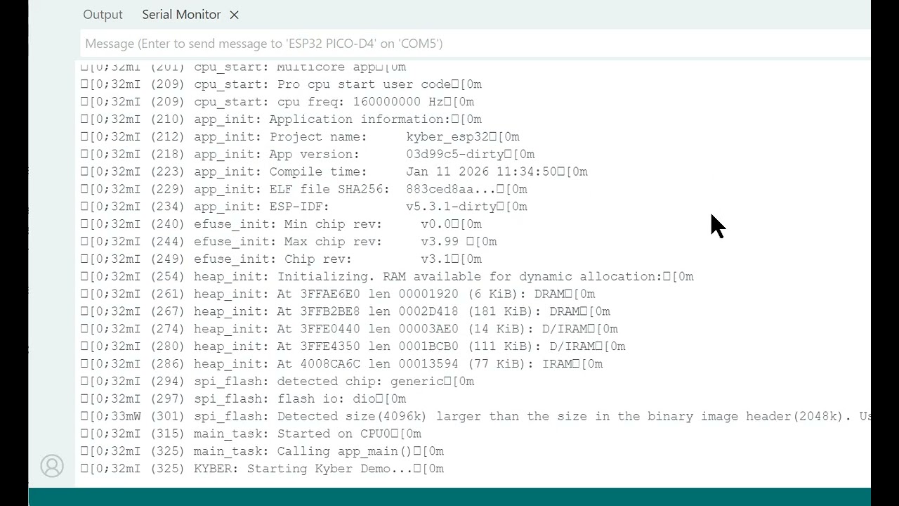 CRYSTALS-Kyber (ML-KEM) Post-Quantum Cryptography Running on ESP32
