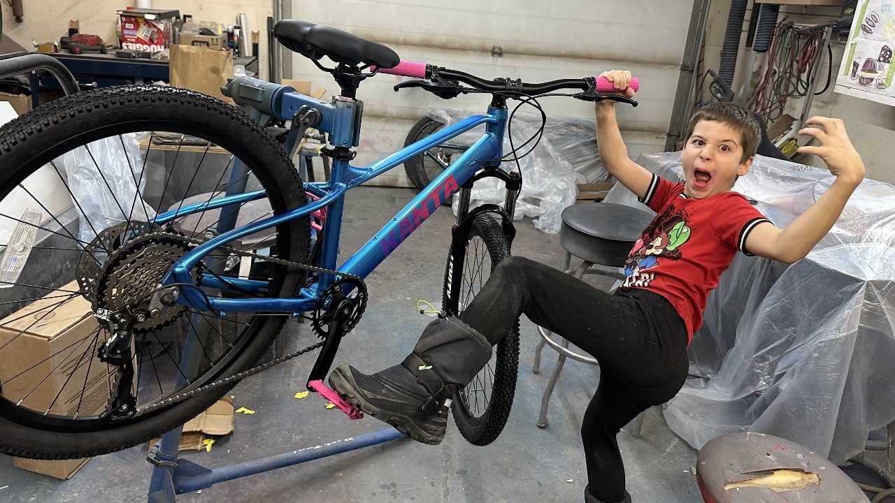 My 8 Year old Son Builds Custom Mountain Bike!