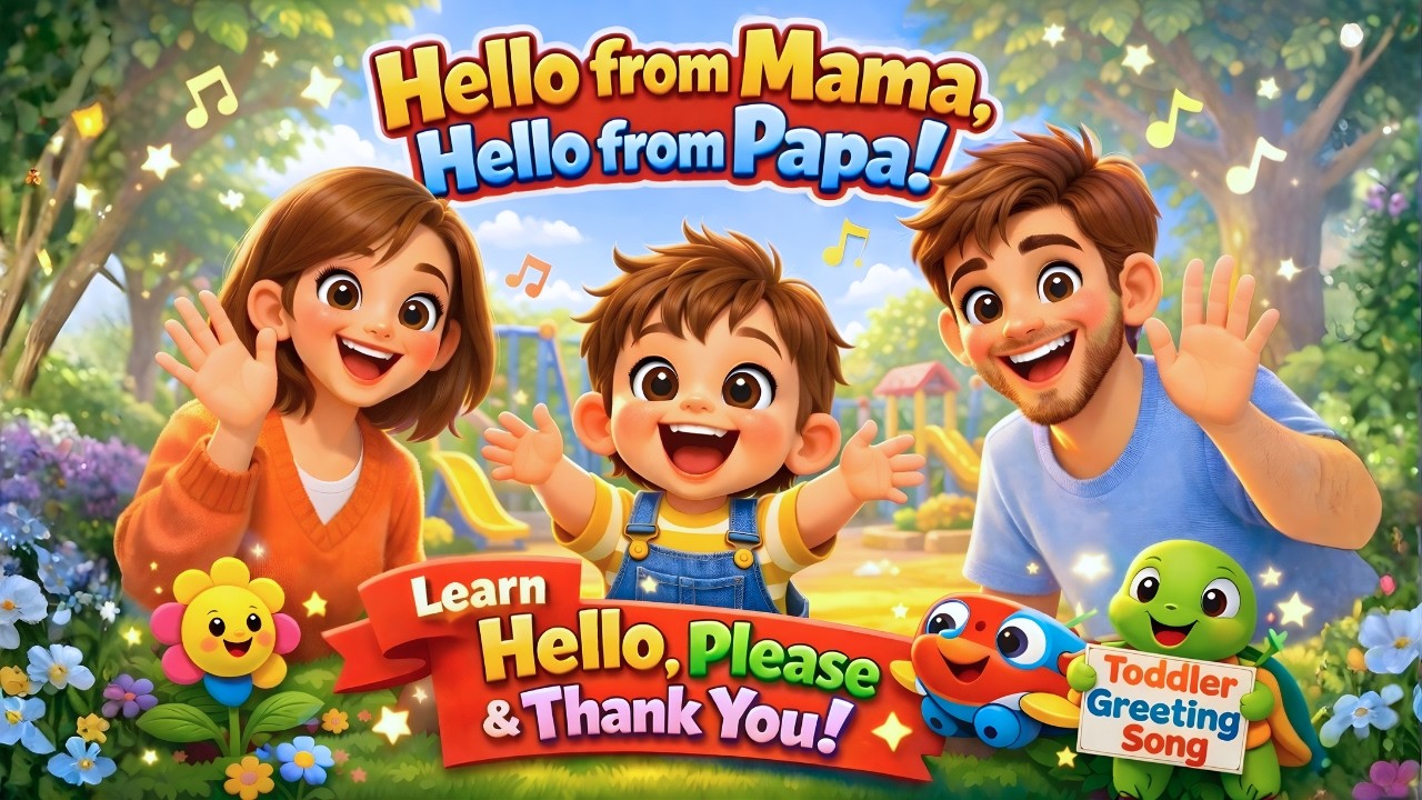 Hello from Mama, Hello from Papa | Learn Hello, Please & Thank You | Toddler Greeting Song
