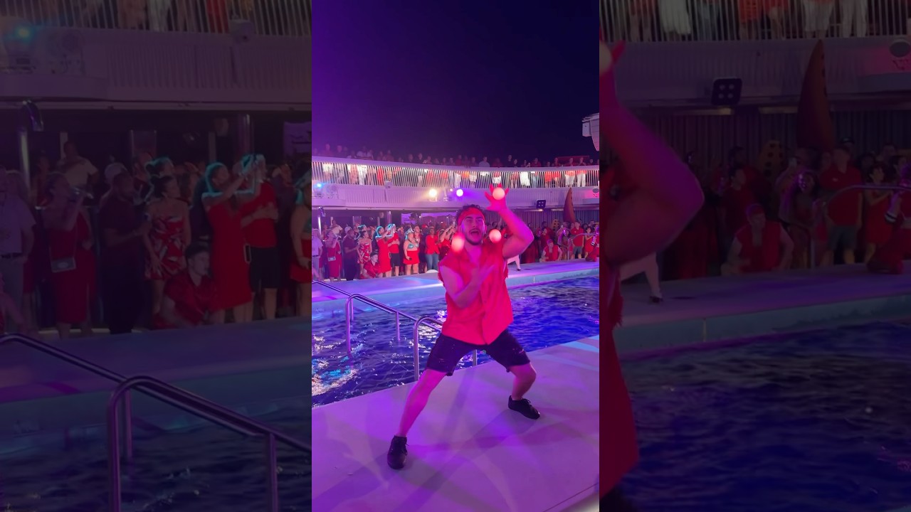 Scarlet Night Poolside Juggling - Dual Reality - Valiant Lady - Virgin Voyages