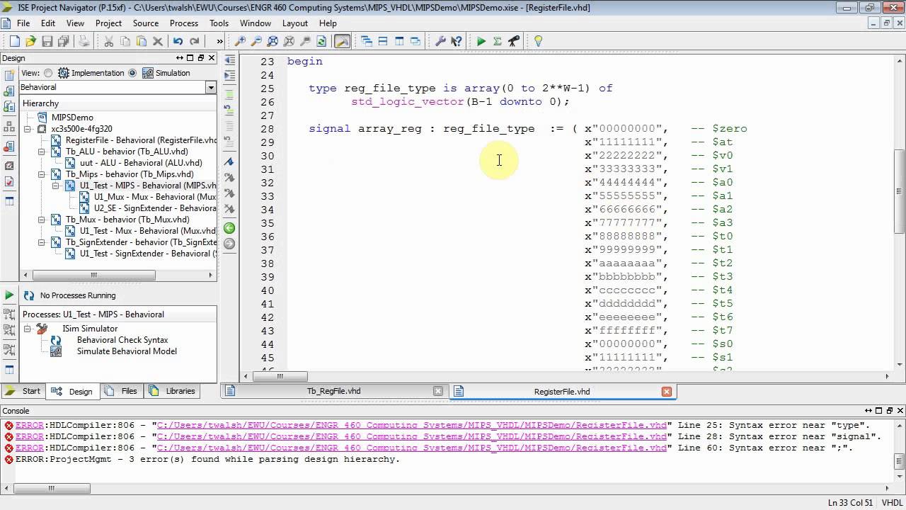 EENG 460 Lab #4 Part #1: MIPs Register File