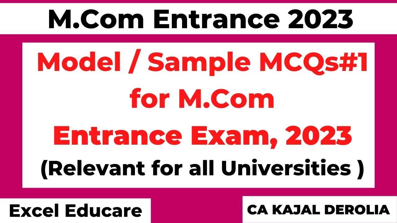 Model Paper for M.Com Entrance 2023 | Sample Paper for M.com Entrance 2023 | All University |Part 1|