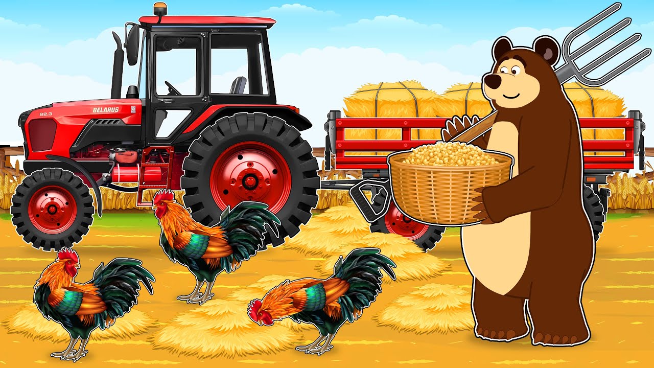 Farm Works: Rooster Free Range & Corn Milling for Chicken Feed | Farm Life Animation