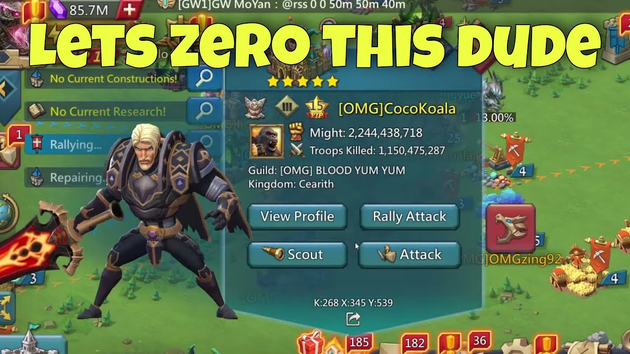 Lords Mobile - We zeroed a rally leader with 2.2b might. Rallies from strongest account in LM