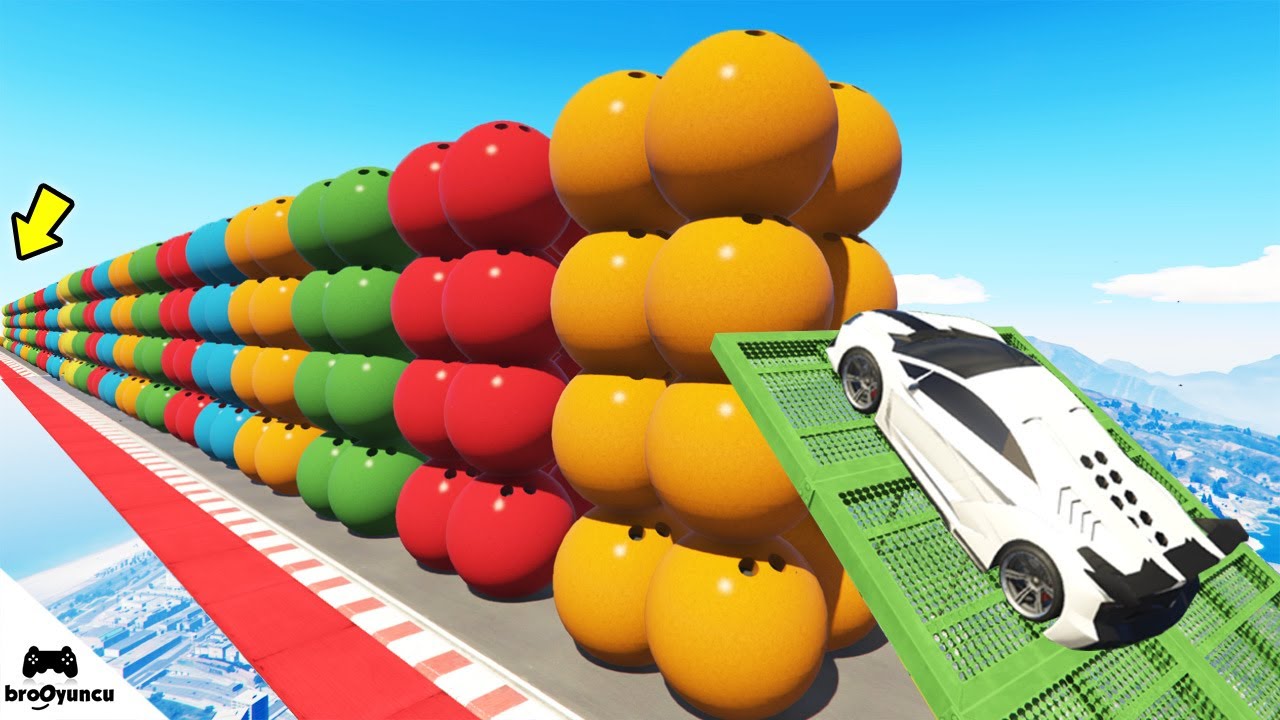 ŞEHRİN SONUNA RAMPALI RENKLİ TOPLARDAN SÜPER BASKET ATMACA - GTA 5 Ramp City Ragdolls