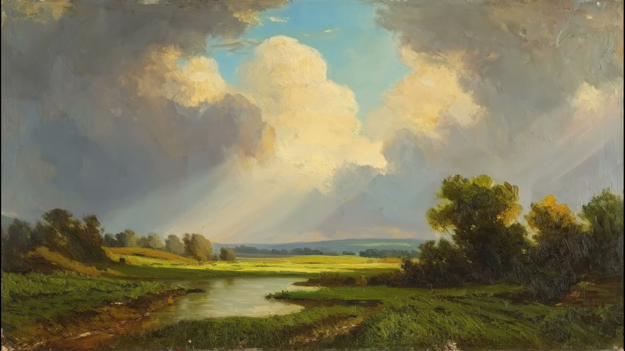4K Digital Wall Art – Golden Fields & Quiet River | No Sound | 2 Hours (No Sound)