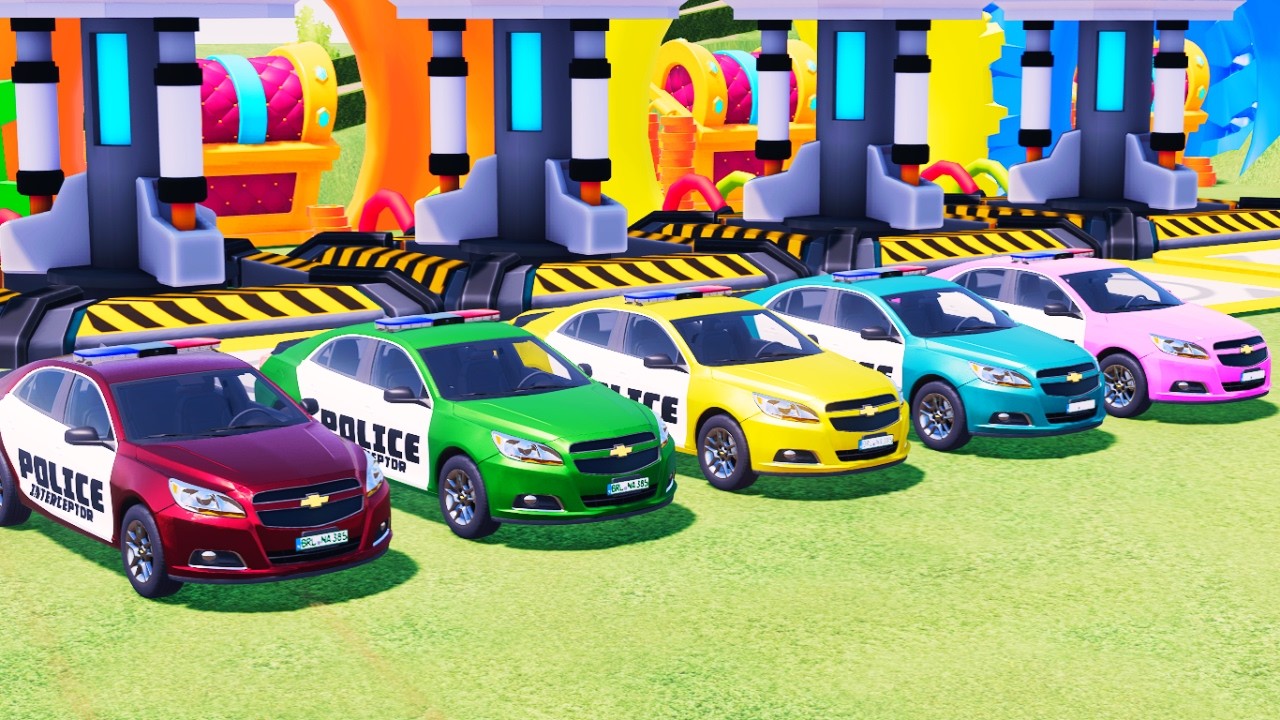 TRANSPORTING POLICE CARS | RED, AND GREEN | Colorful Police Cars Go Crazy in Playground | FS22