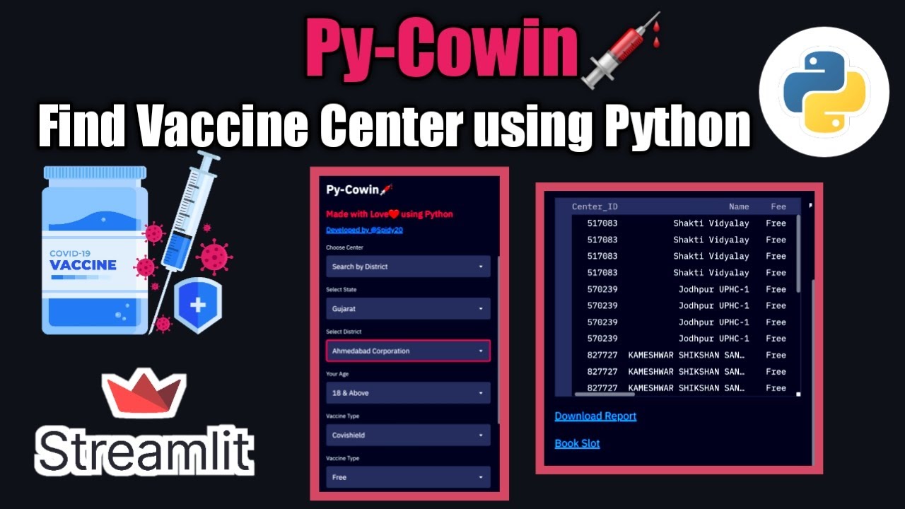 Py-Cowin | Find #Vaccination Center using #Python #Streamlit