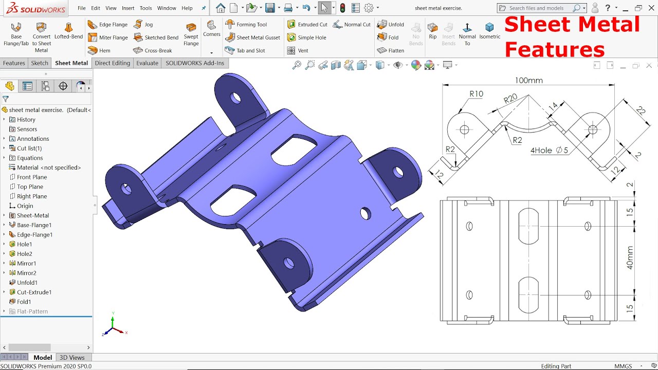 SolidWorks Sheet metal Exercise Basic Features