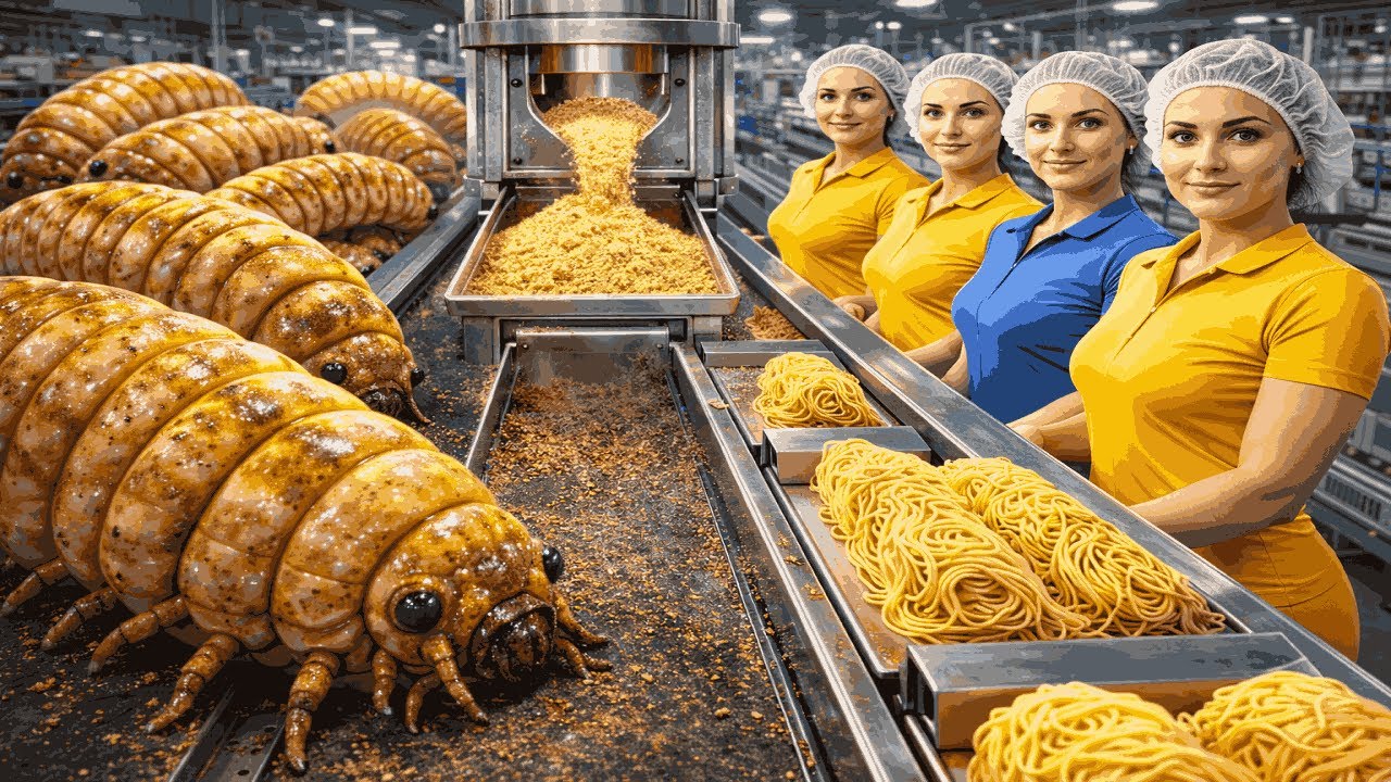 Millions of Mealworms Processed per Day | Inside a Modern High-Tech Insect Protein Noodle Factory