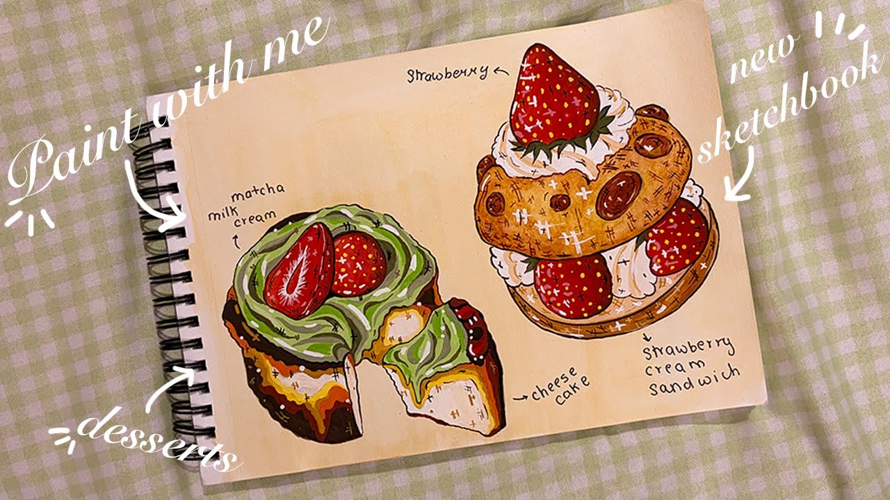 Paint with me 𐙚⋆°｡⋆♡ paint some desserts with me 🍰🍓🥮🍡 𓏲ּ𝄢⋆.𐙚 ̊