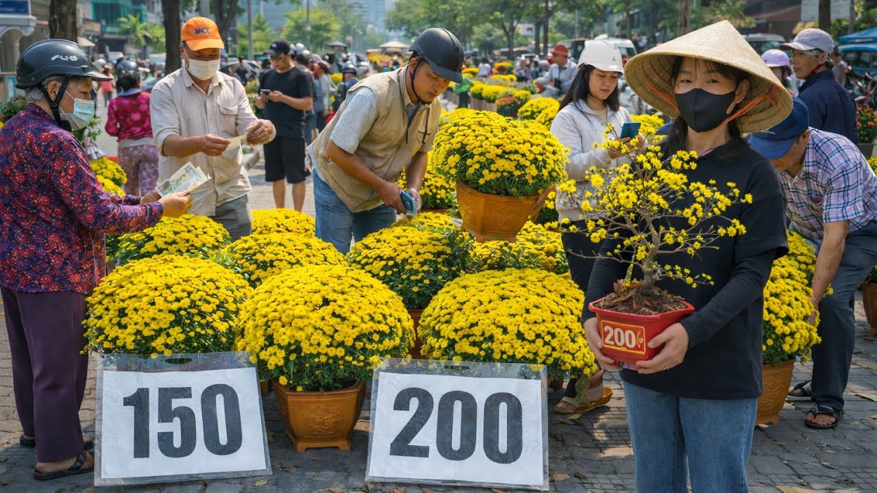 Sài Gòn Chợ Hoa Tết 2026 Rực Rở Sắc Màu giá 150k, 200k, 300k Khu Nhà Giàu Quận 1