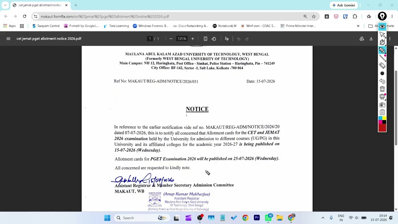 🥳Allotment Result Out 2026 - MAKAUT CET/JEMAT/PGET