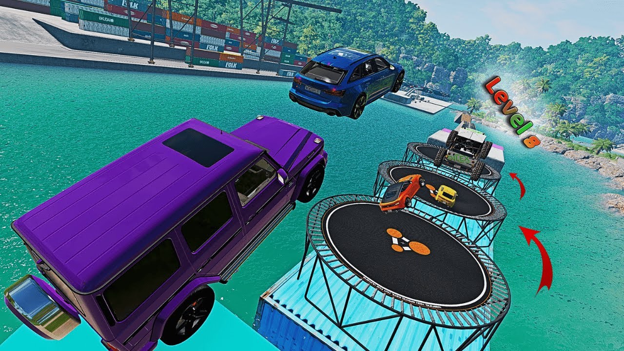 Funny Cars vs Obstacle Challenge #10 | Speedbumps & BIG Trampolines| BeamNG.drive