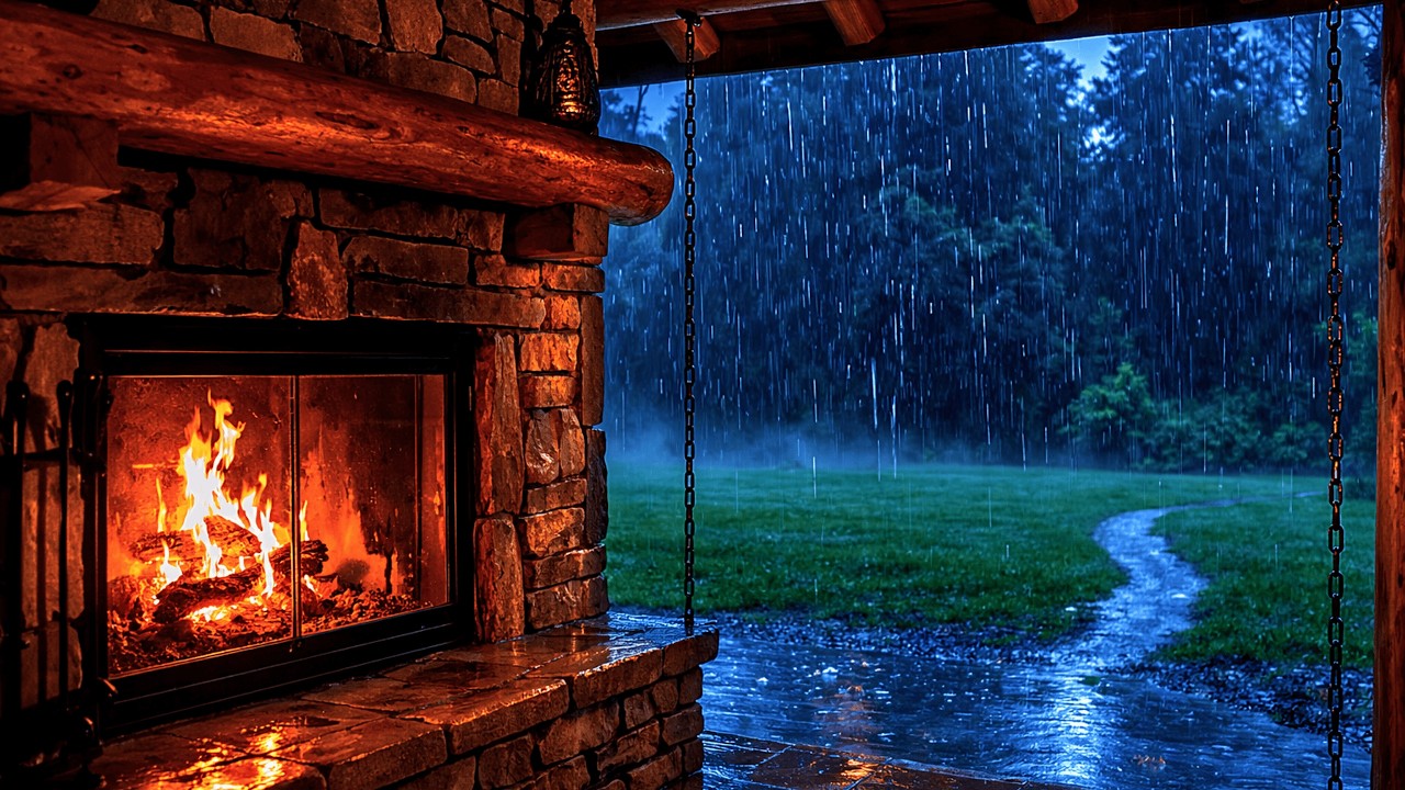 Heavy Rain and Cozy Fireplace for Perfect Sleep 🔥 Rain Sounds for Deep Sleeping and Anxiety Relief