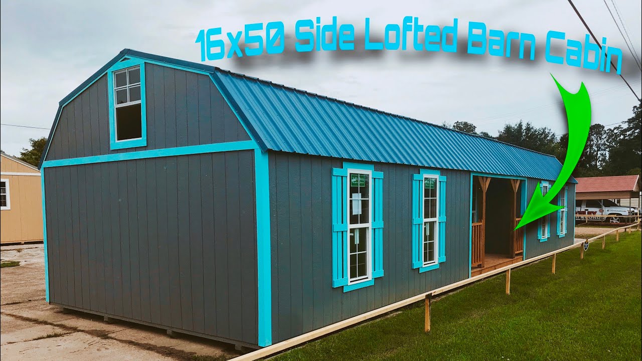 Side Lofted Barn Cabin 16x50 Trell Portable Buildings (Derksen)