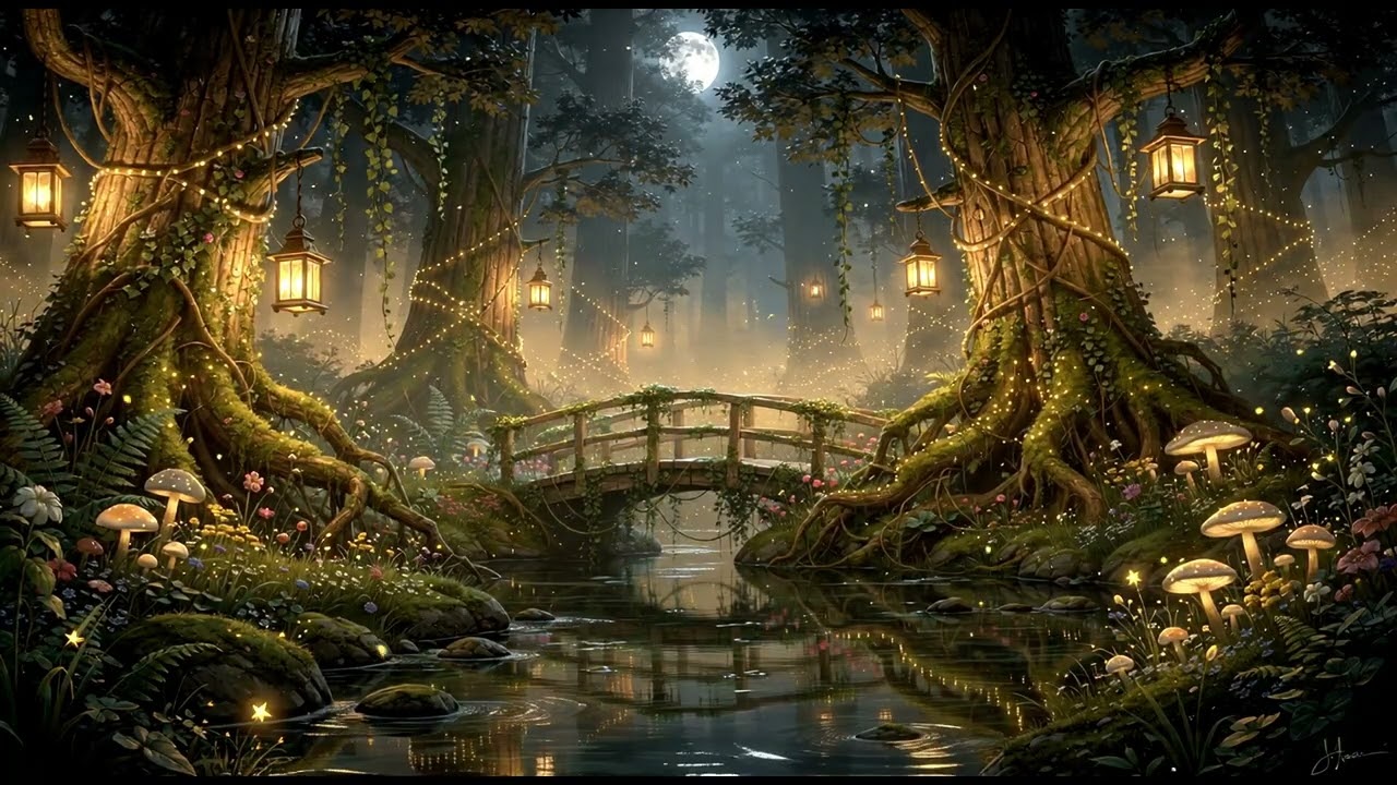 🌙 Enchanted Forest at Night | Cozy Fantasy Ambience for Sleep & Reading | 3 Hours | NO ADS